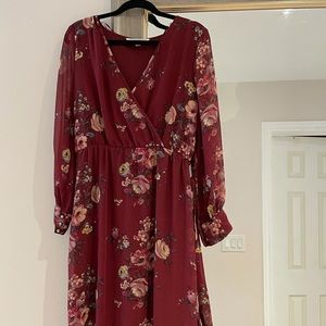 Red floral maxi dress with full sleeves